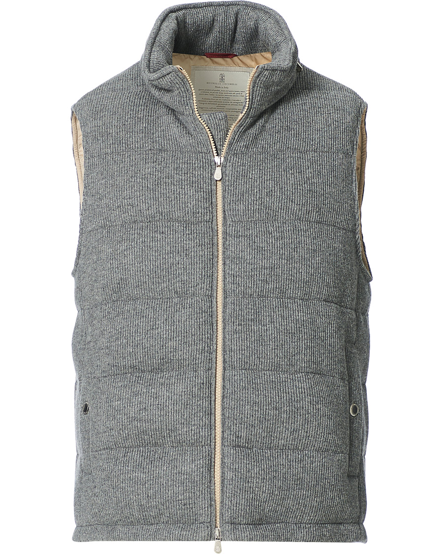 Herr | Jackor | Brunello Cucinelli | English Rib Cashmere Down Gilet Grey Melange