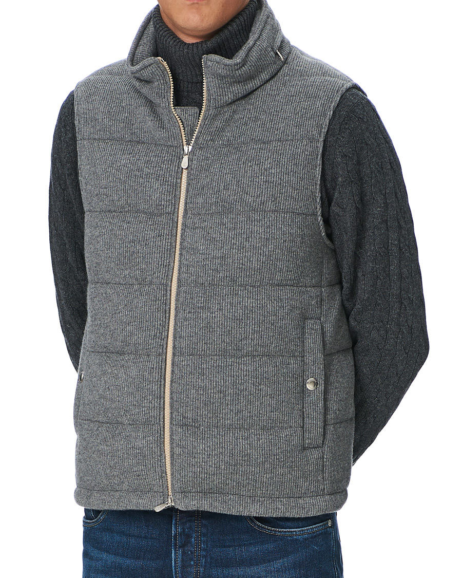 Herr | Jackor | Brunello Cucinelli | English Rib Cashmere Down Gilet Grey Melange