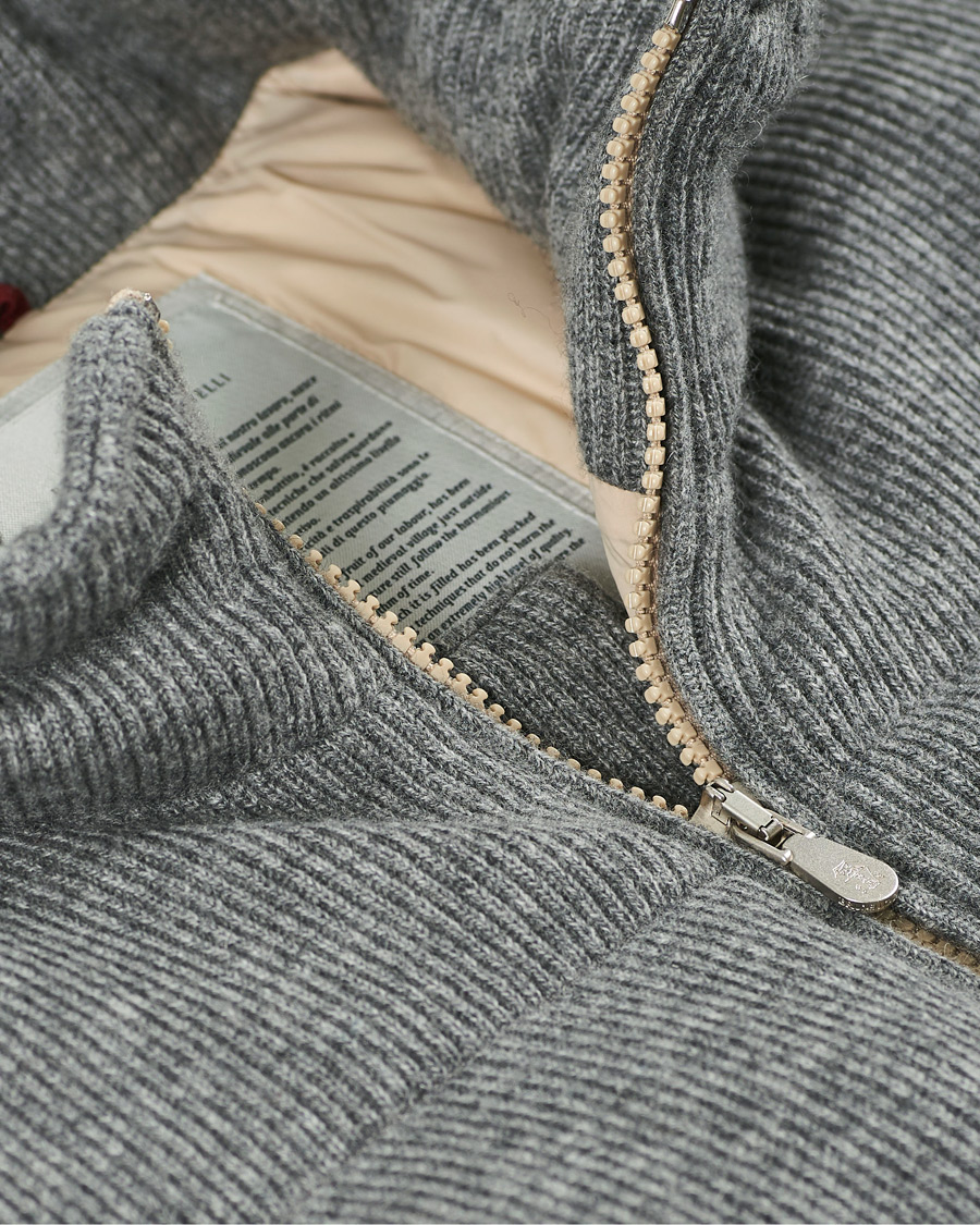 Herr | Jackor | Brunello Cucinelli | English Rib Cashmere Down Gilet Grey Melange