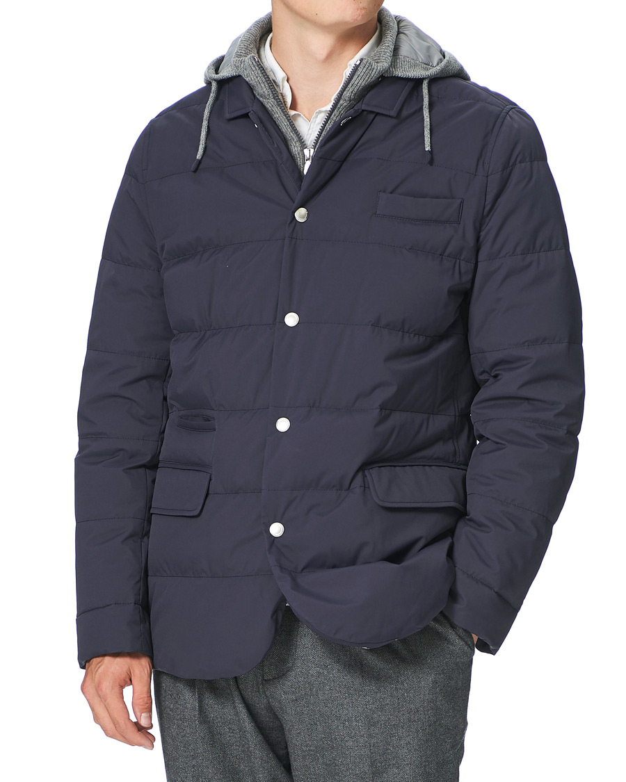Herr | Jackor | Brunello Cucinelli | Cashmere Lined Hooded Jacket Navy