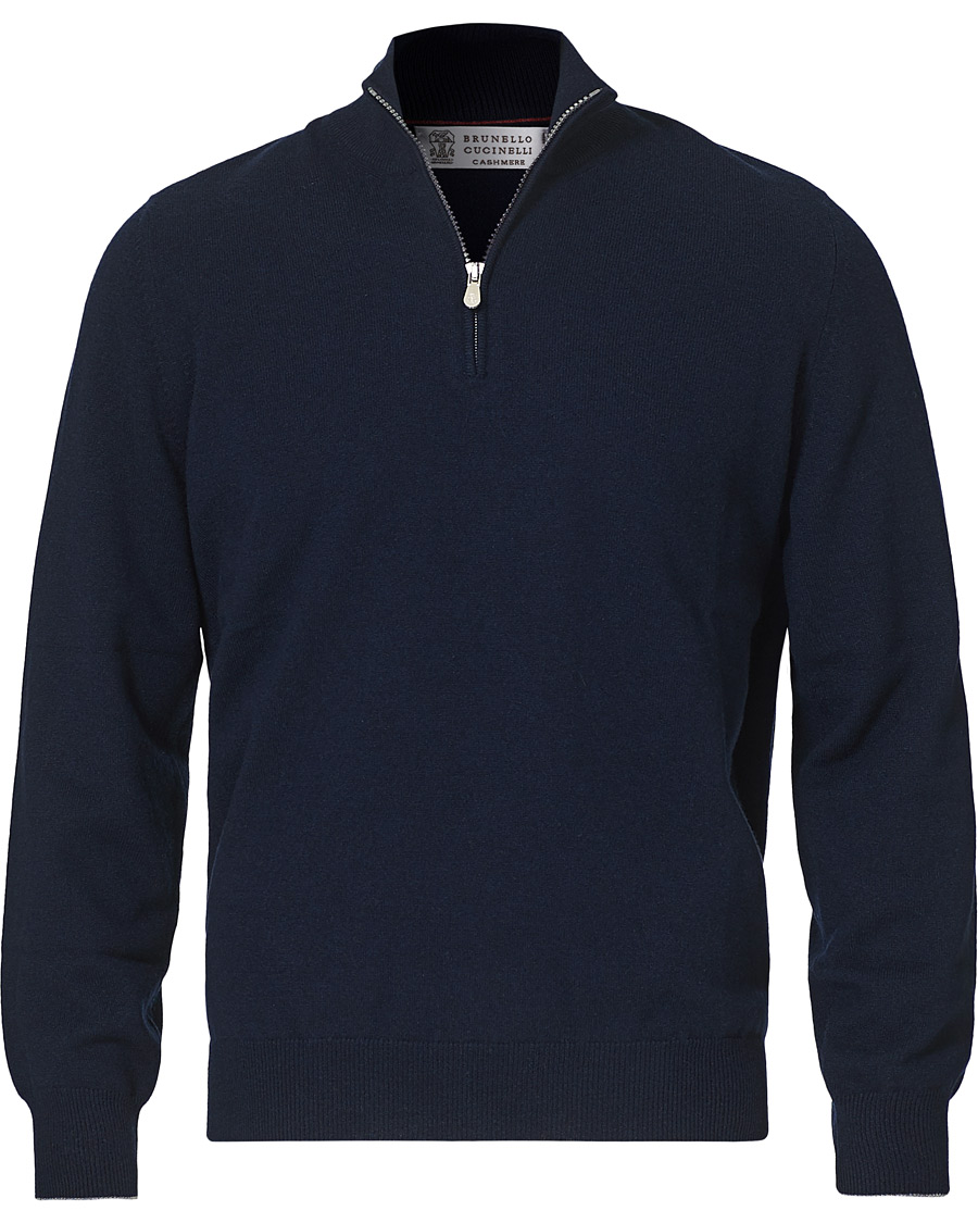 Herr | Tröjor | Brunello Cucinelli | 2 Ply Cashmere Half Zip Navy