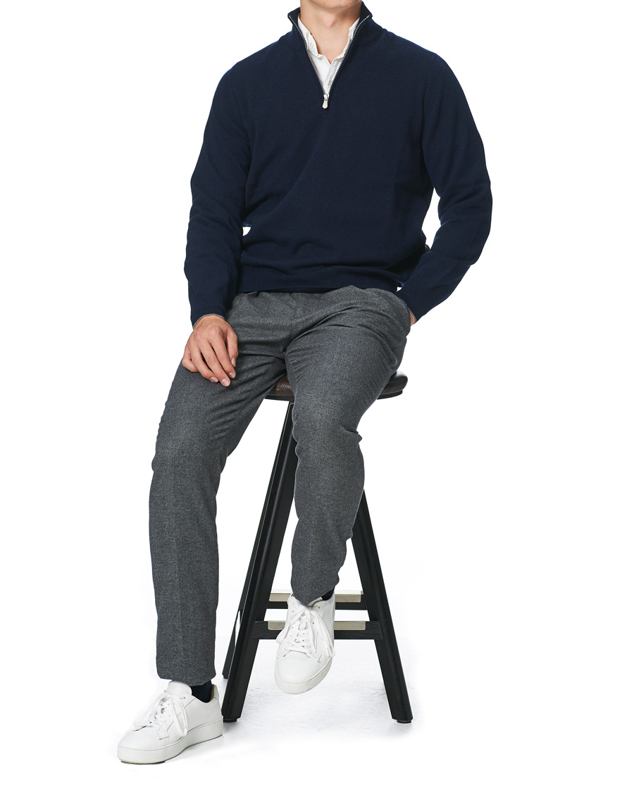 Herr | Tröjor | Brunello Cucinelli | 2 Ply Cashmere Half Zip Navy