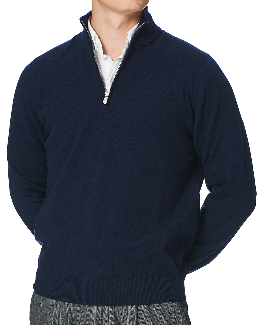 Herr | Tröjor | Brunello Cucinelli | 2 Ply Cashmere Half Zip Navy
