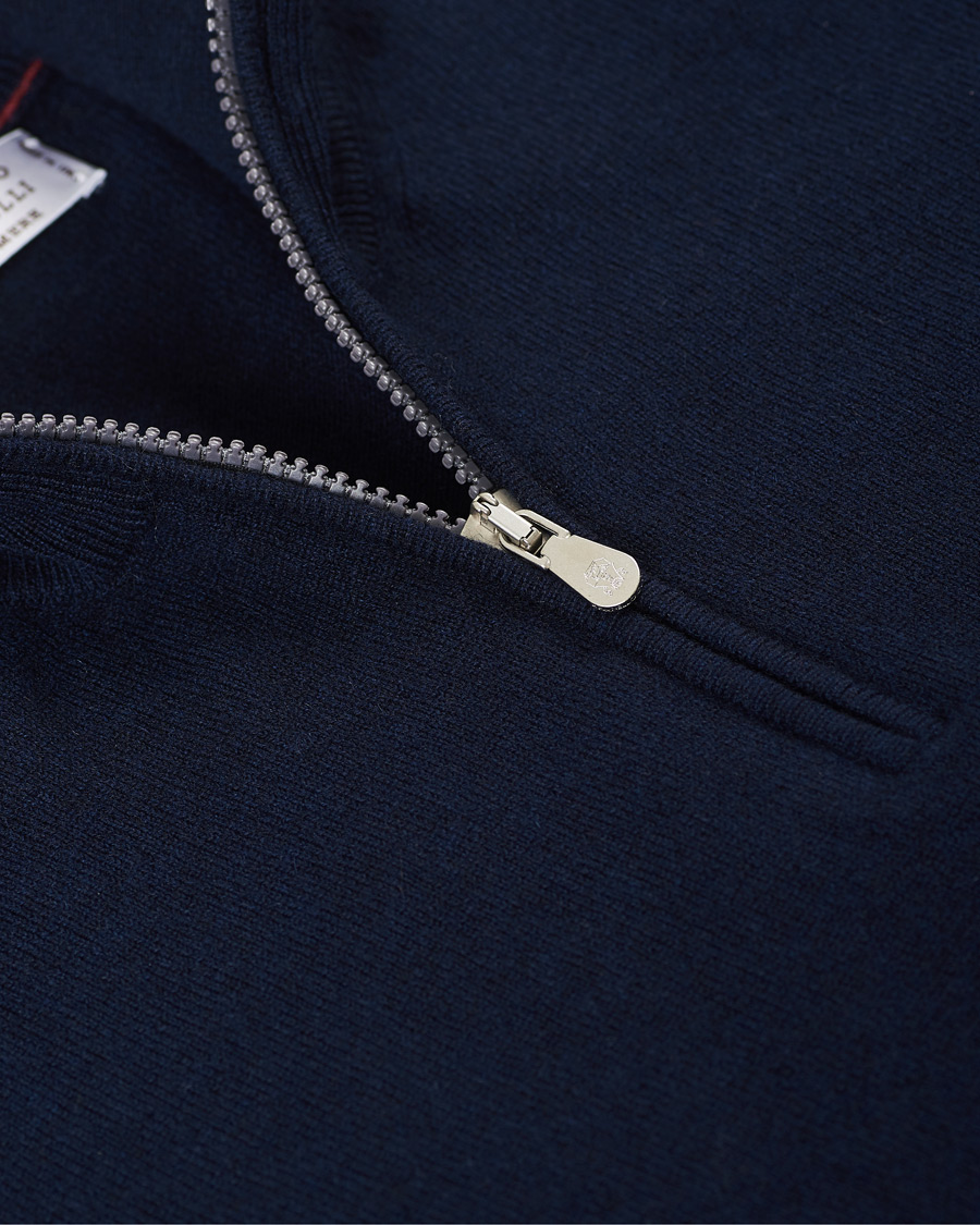 Herr | Tröjor | Brunello Cucinelli | 2 Ply Cashmere Half Zip Navy