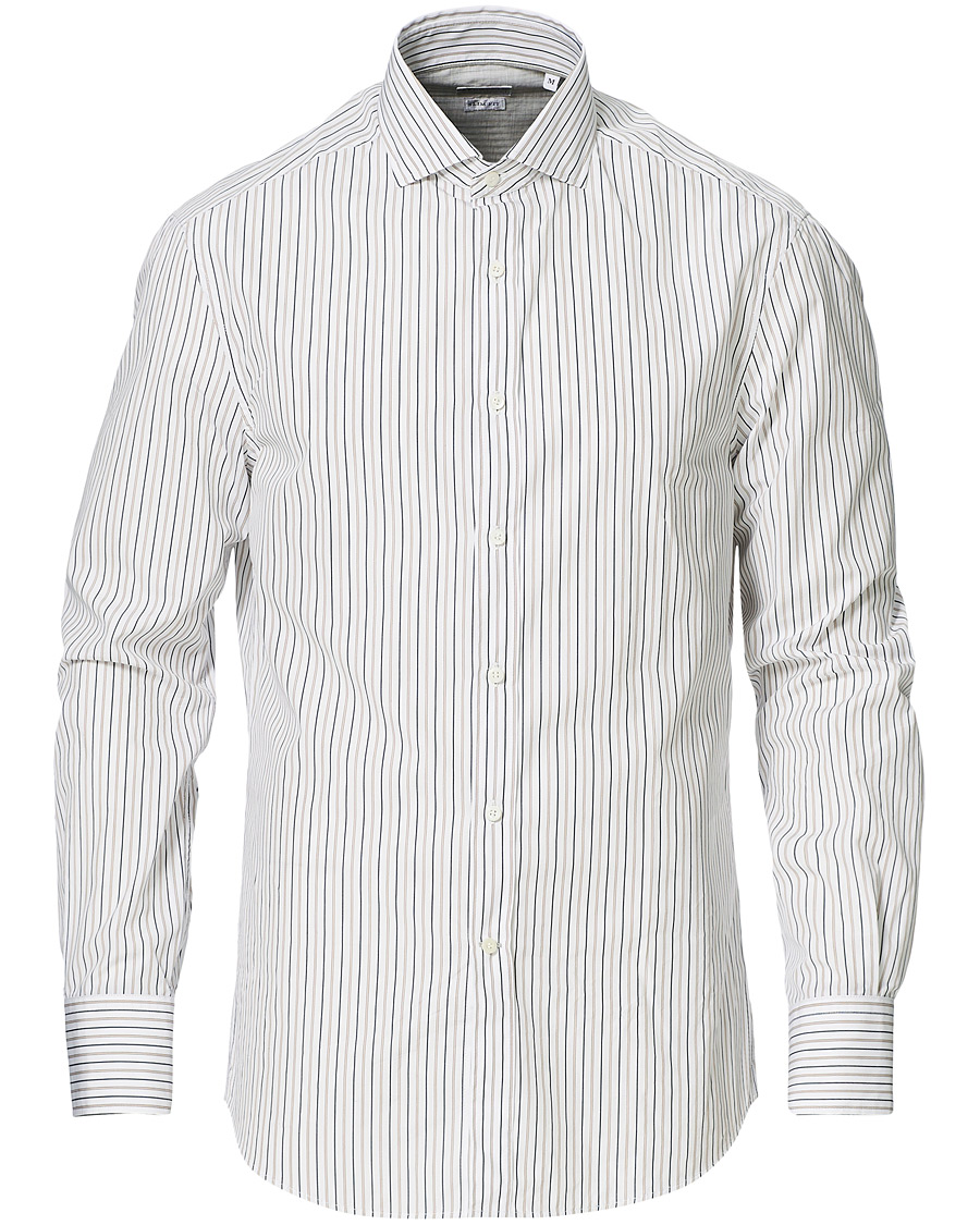 Herr | Skjortor | Brunello Cucinelli | Slim Fit Striped Cotton Shirt White/Beige