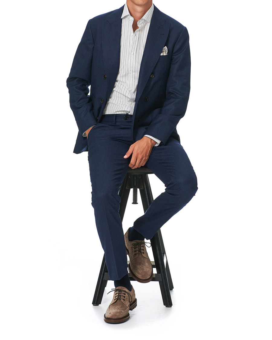 Herr | Skjortor | Brunello Cucinelli | Slim Fit Striped Cotton Shirt White/Beige