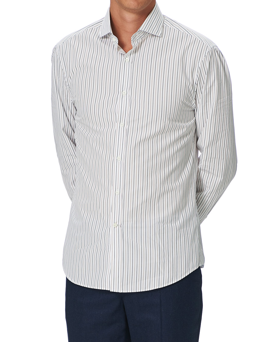 Herr | Skjortor | Brunello Cucinelli | Slim Fit Striped Cotton Shirt White/Beige