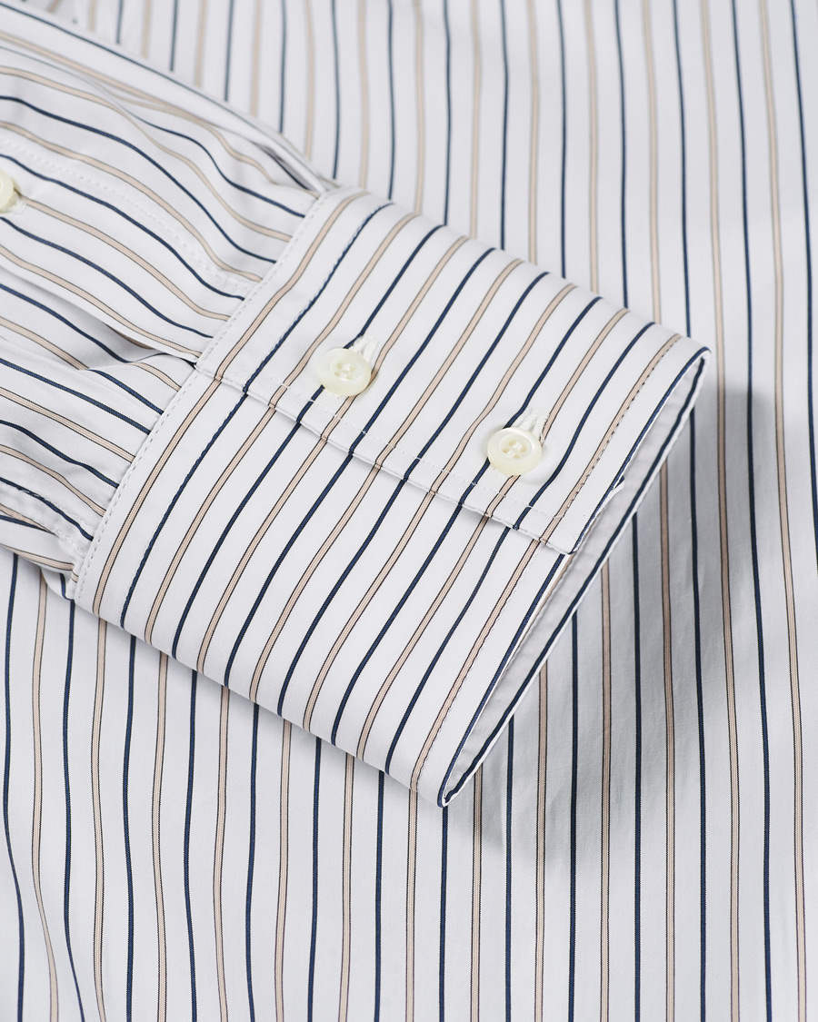 Herr | Skjortor | Brunello Cucinelli | Slim Fit Striped Cotton Shirt White/Beige