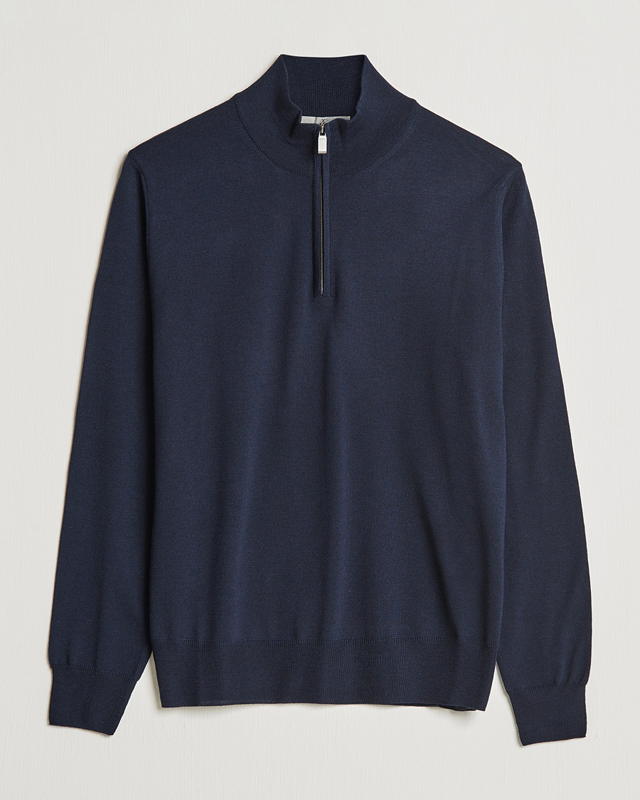 Herr | Tröjor | Canali | Merino Wool Half Zip Navy