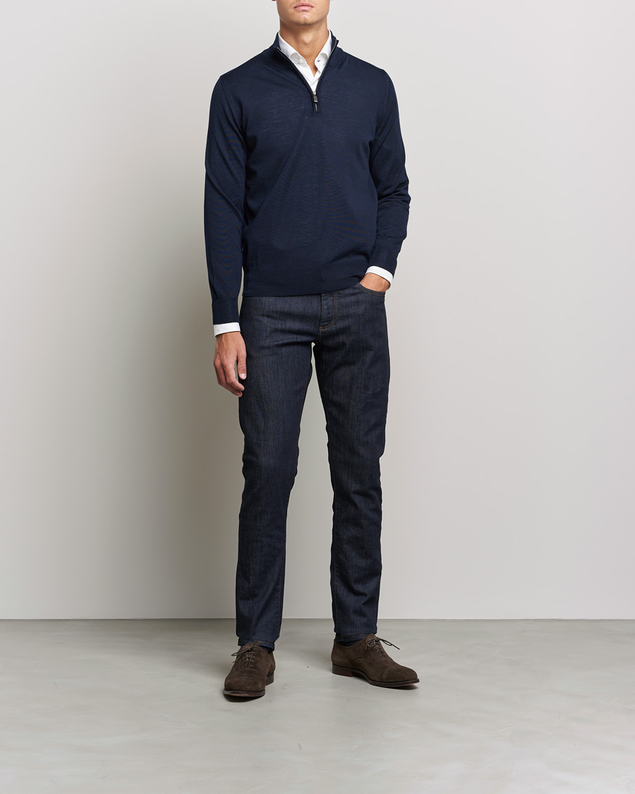 Herr | Tröjor | Canali | Merino Wool Half Zip Navy