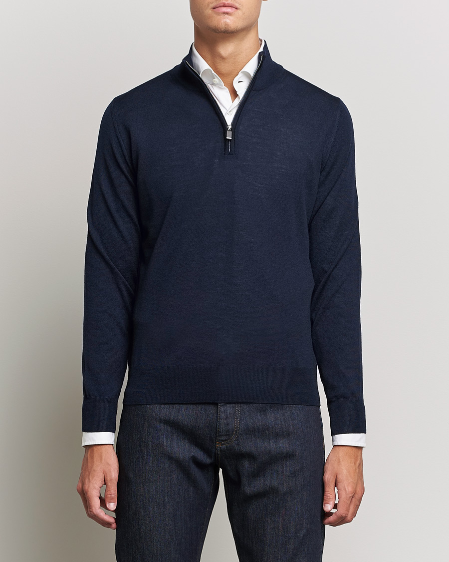 Herr | Tröjor | Canali | Merino Wool Half Zip Navy