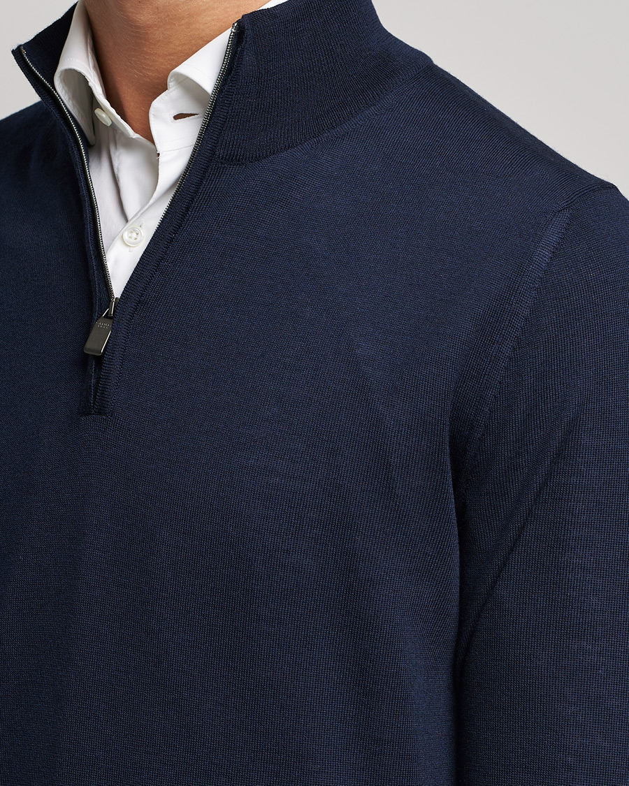Herr | Tröjor | Canali | Merino Wool Half Zip Navy
