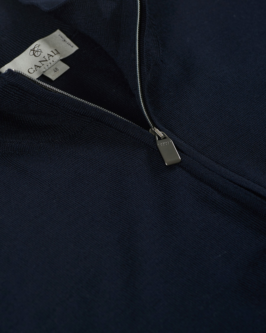 Herr | Tröjor | Canali | Merino Wool Half Zip Navy