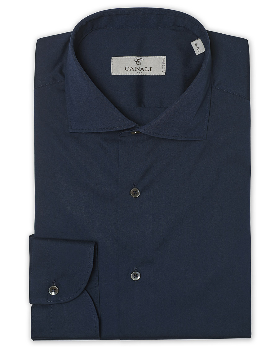 Herr | Skjortor | Canali | Slim Fit Cut Away Stretch Shirt Navy