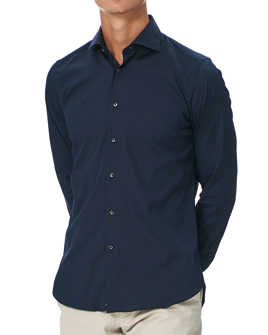 Herr | Skjortor | Canali | Slim Fit Cut Away Stretch Shirt Navy