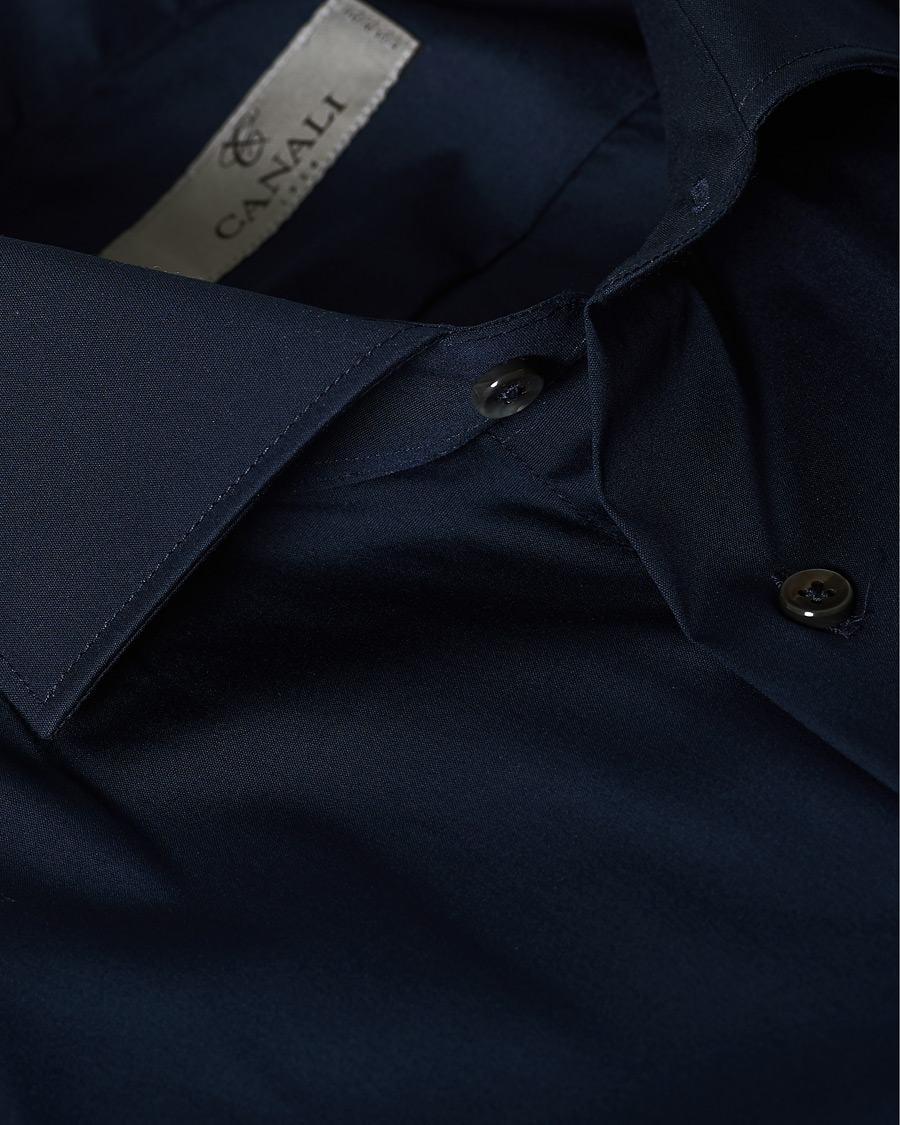 Herr | Skjortor | Canali | Slim Fit Cut Away Stretch Shirt Navy