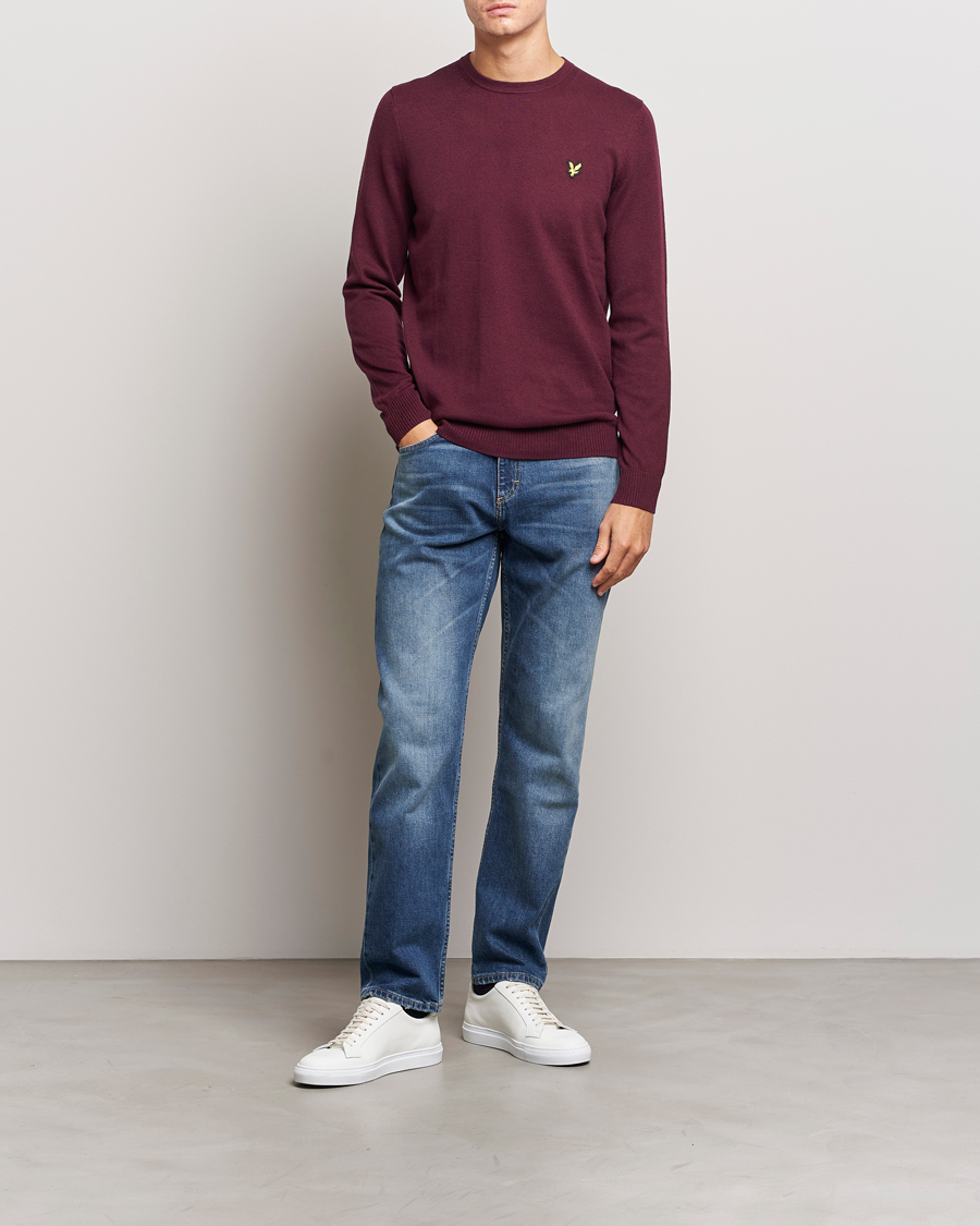 Herr | Tröjor | Lyle & Scott | Cotton/Merino Crew Neck Jumper Burgundy