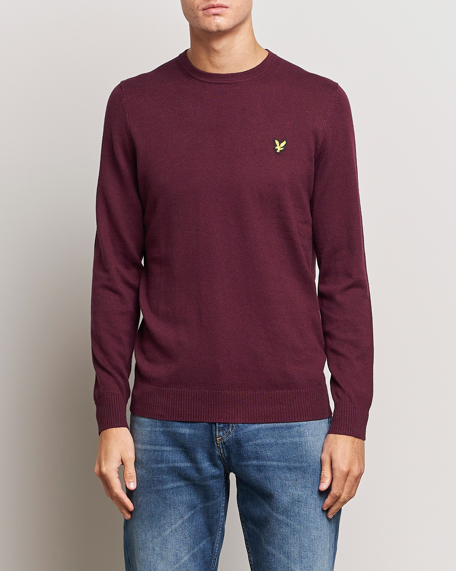 Herr | Tröjor | Lyle & Scott | Cotton/Merino Crew Neck Jumper Burgundy