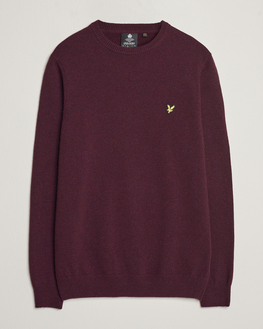 Herr | Tröjor | Lyle & Scott | Lambswool Crew Neck Pullover Burgundy Marl