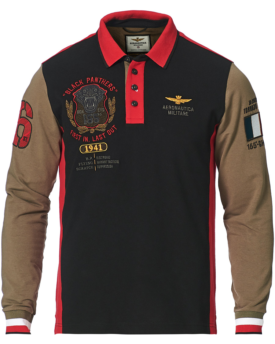 Herr | Tröjor | Aeronautica Militare | Long Sleve Logo Polo Military/Black/Red