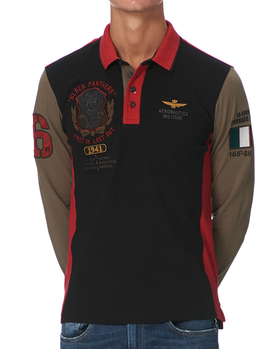 Herr | Tröjor | Aeronautica Militare | Long Sleve Logo Polo Military/Black/Red