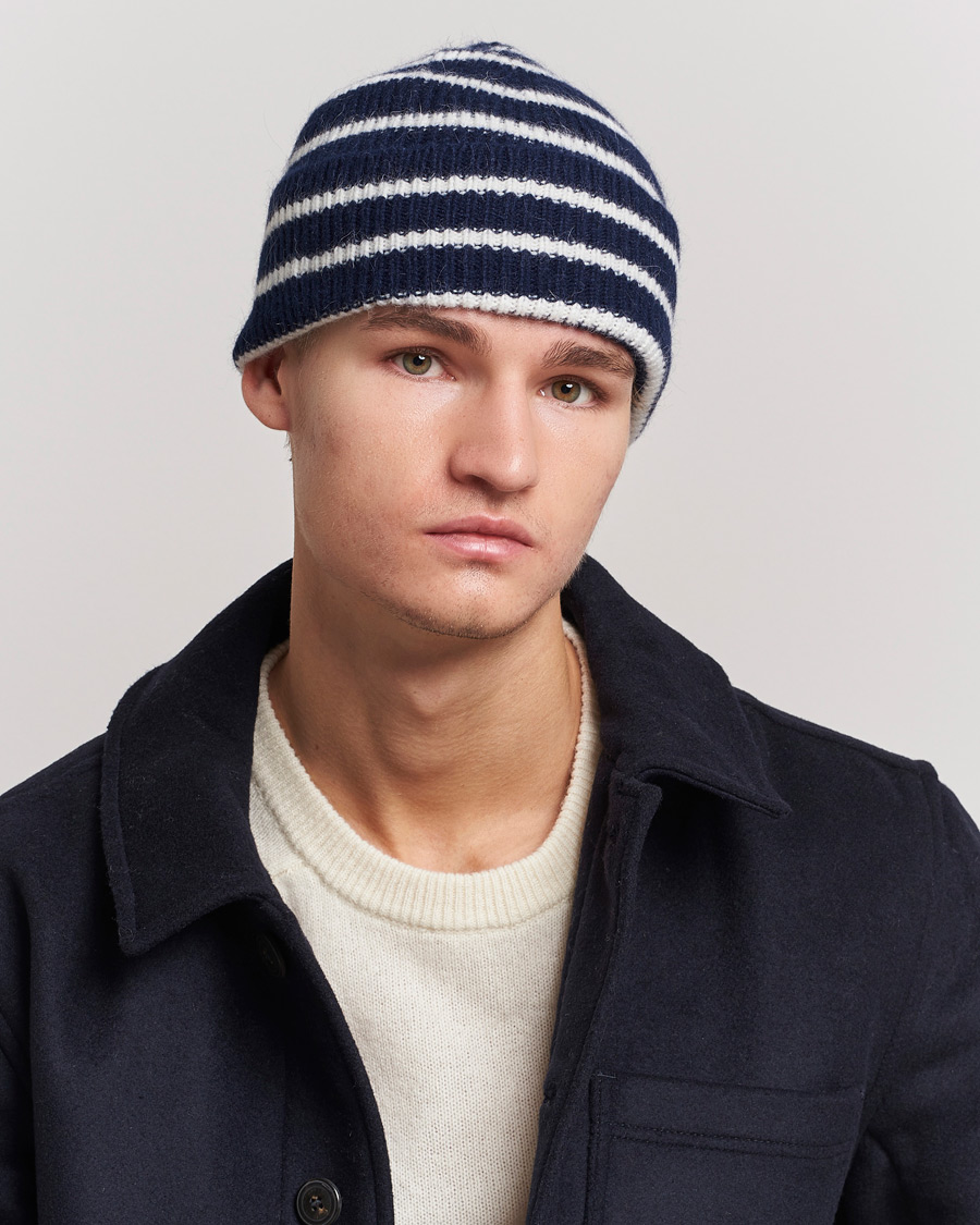 Herr | Le Bonnet Lambswool/Caregora Beanie Midnight Stripe | Le Bonnet | Lambswool/Caregora Beanie Midnight Stripe
