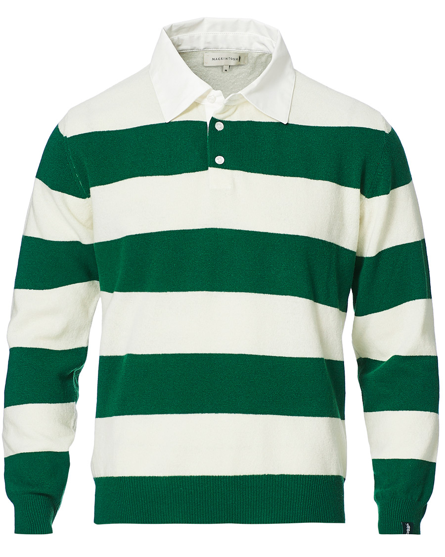 Herr | Tröjor | Mackintosh | Knitted Wool Rugby Sweater Green/White