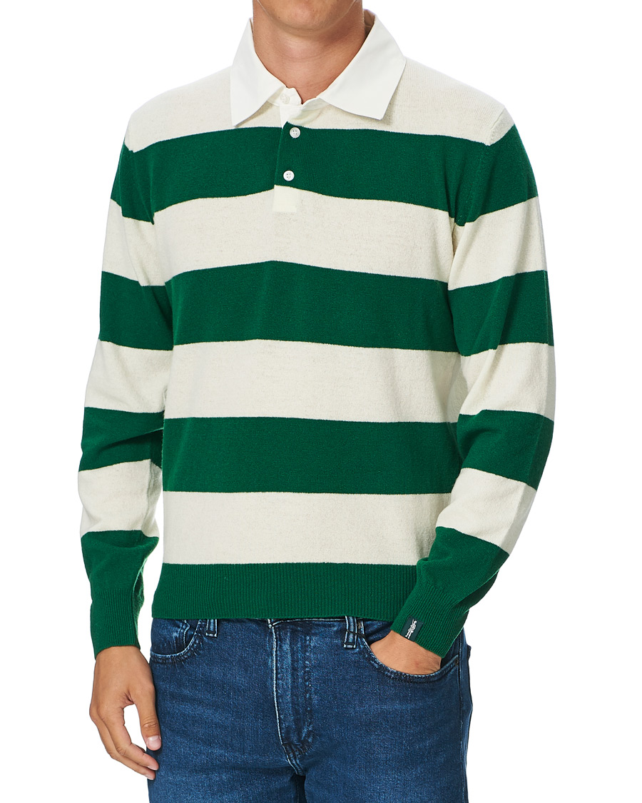 Herr | Tröjor | Mackintosh | Knitted Wool Rugby Sweater Green/White