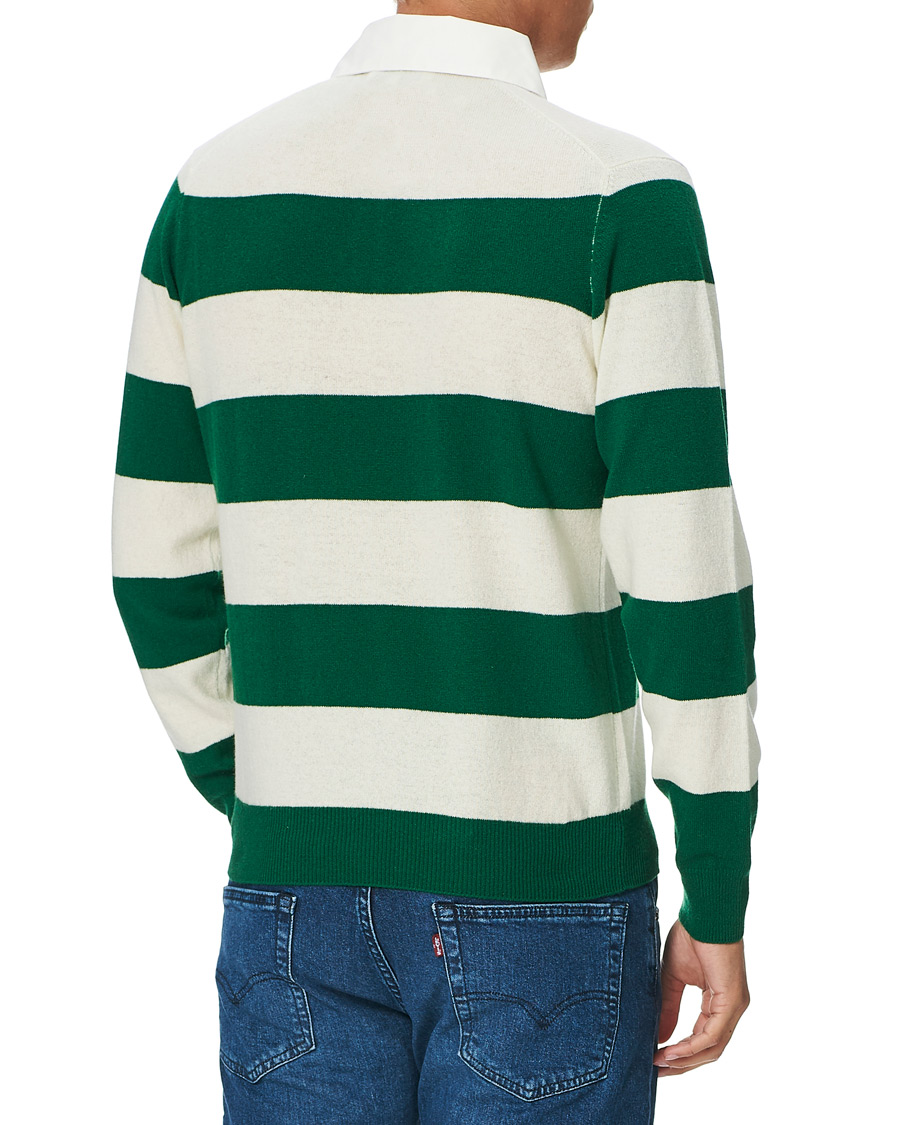 Herr | Tröjor | Mackintosh | Knitted Wool Rugby Sweater Green/White