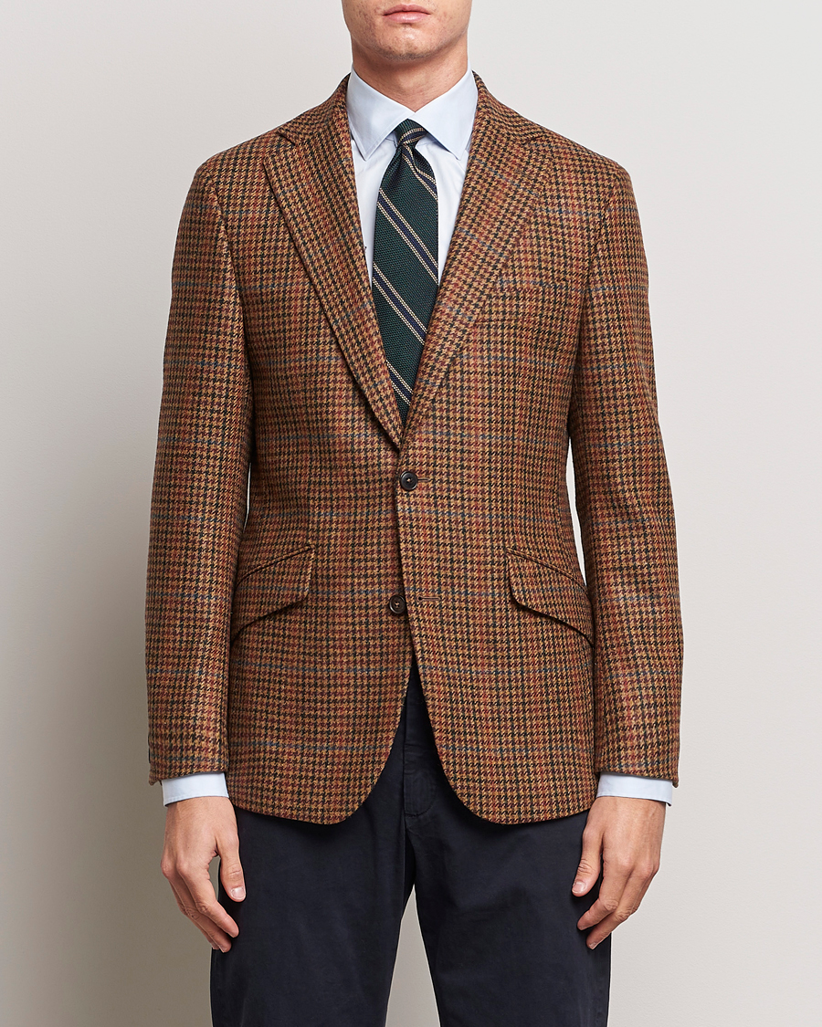 Herr | Kavajer | Walker Slater | Edward Lambswool Houndstooth Blazer Tan