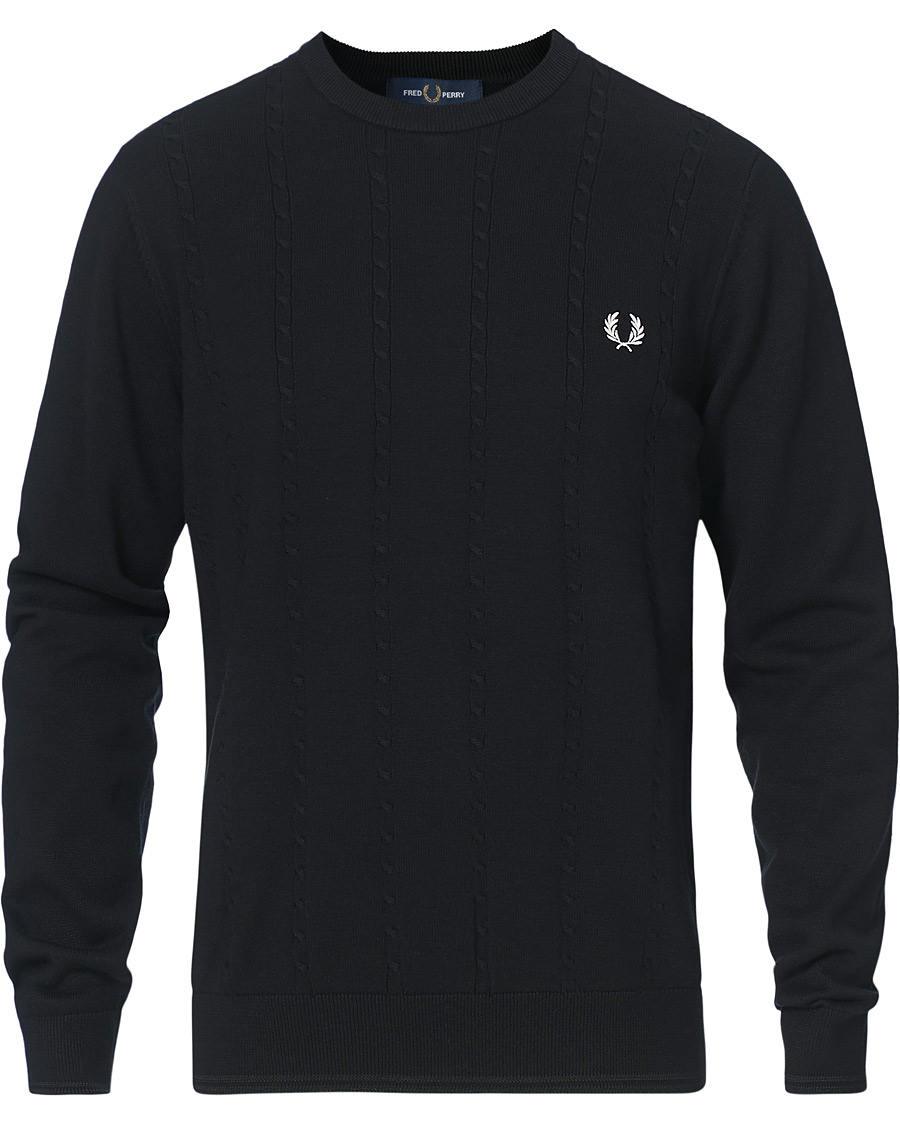 Herr | Tröjor | Fred Perry | Cable Knit Crew Neck Jumper Black