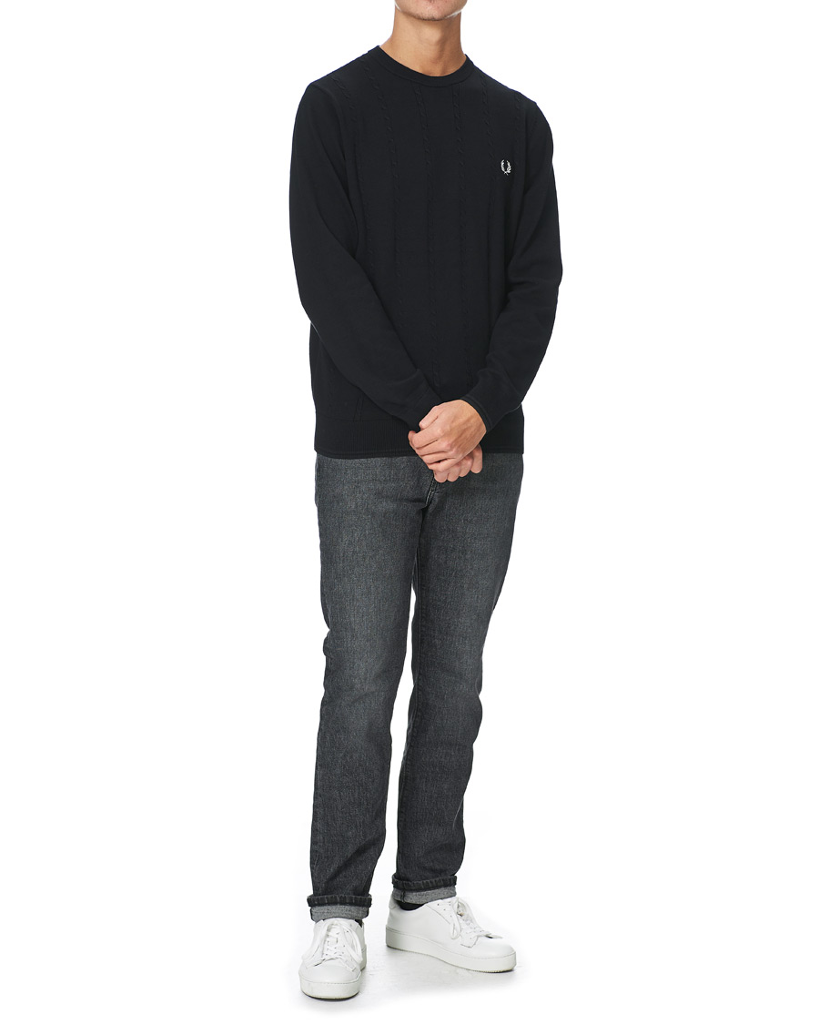 Herr | Tröjor | Fred Perry | Cable Knit Crew Neck Jumper Black