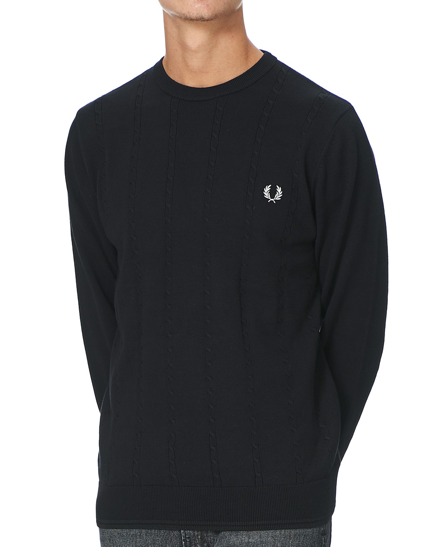 Herr | Tröjor | Fred Perry | Cable Knit Crew Neck Jumper Black