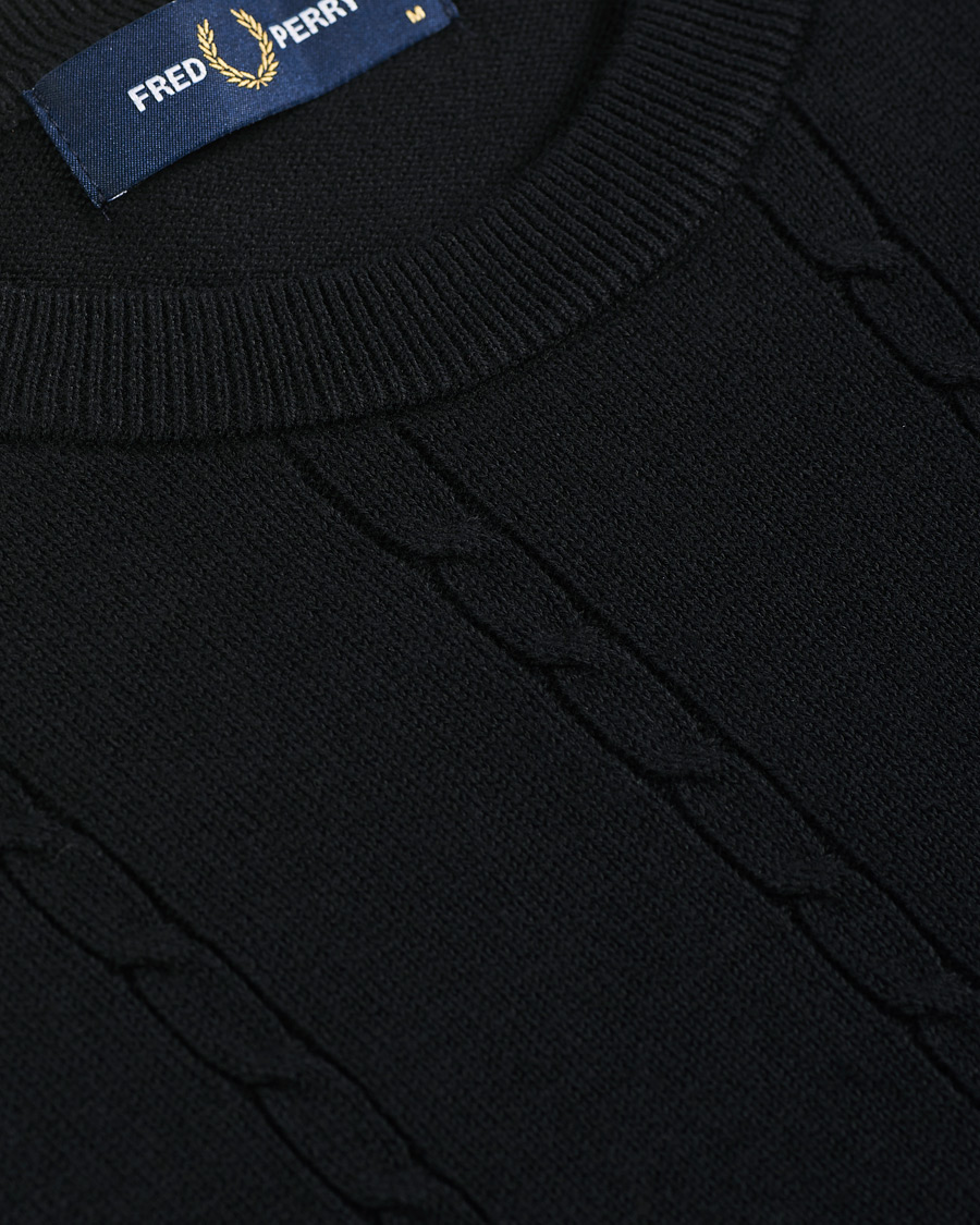 Herr | Tröjor | Fred Perry | Cable Knit Crew Neck Jumper Black