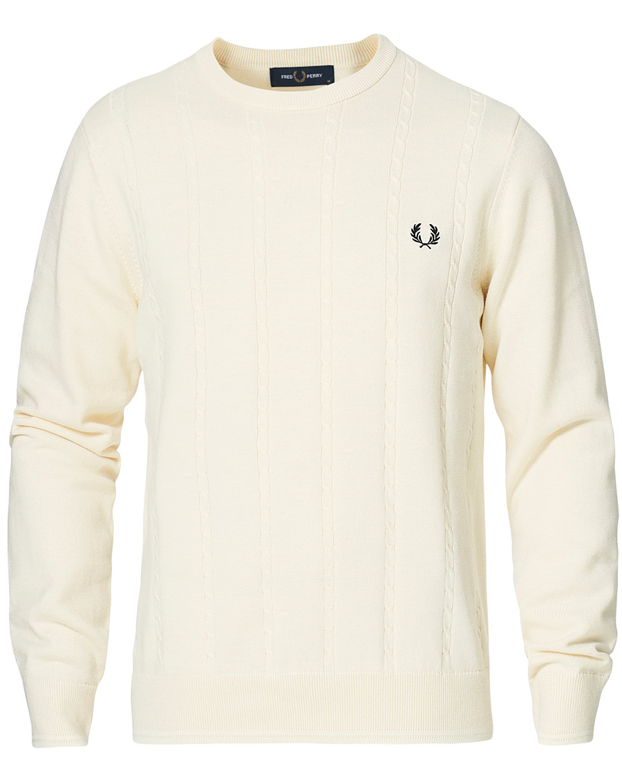 Herr | Tröjor | Fred Perry | Cable Knit Crew Neck Jumper Ecru