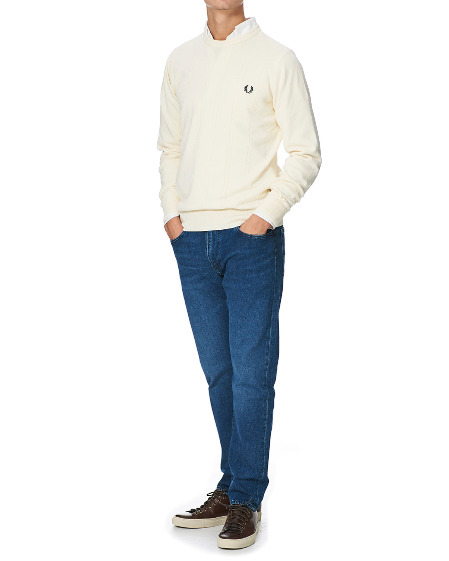 Herr | Tröjor | Fred Perry | Cable Knit Crew Neck Jumper Ecru