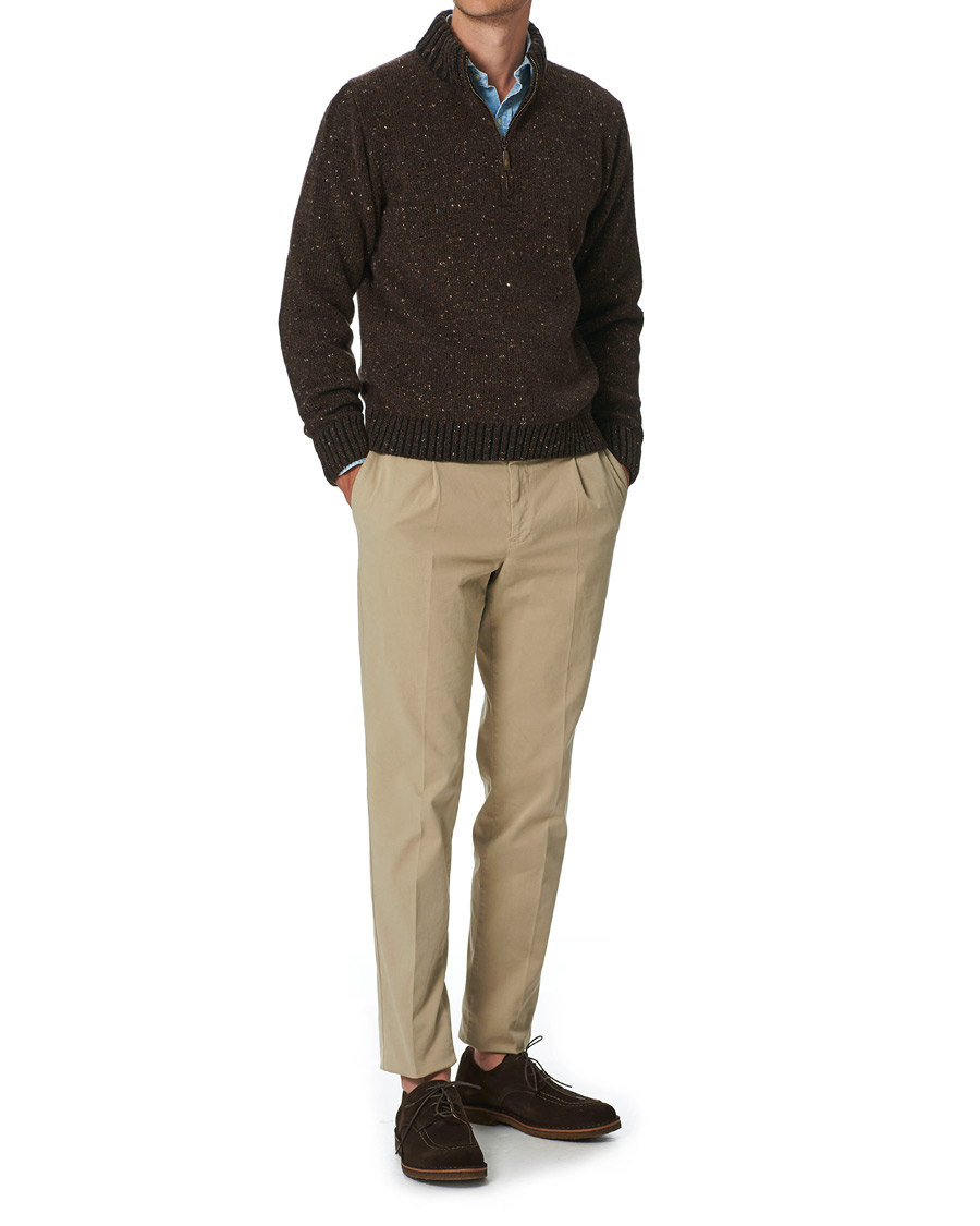 Herr | Tröjor | Inis Meáin | Wool/Cashmere Half Zip Brown