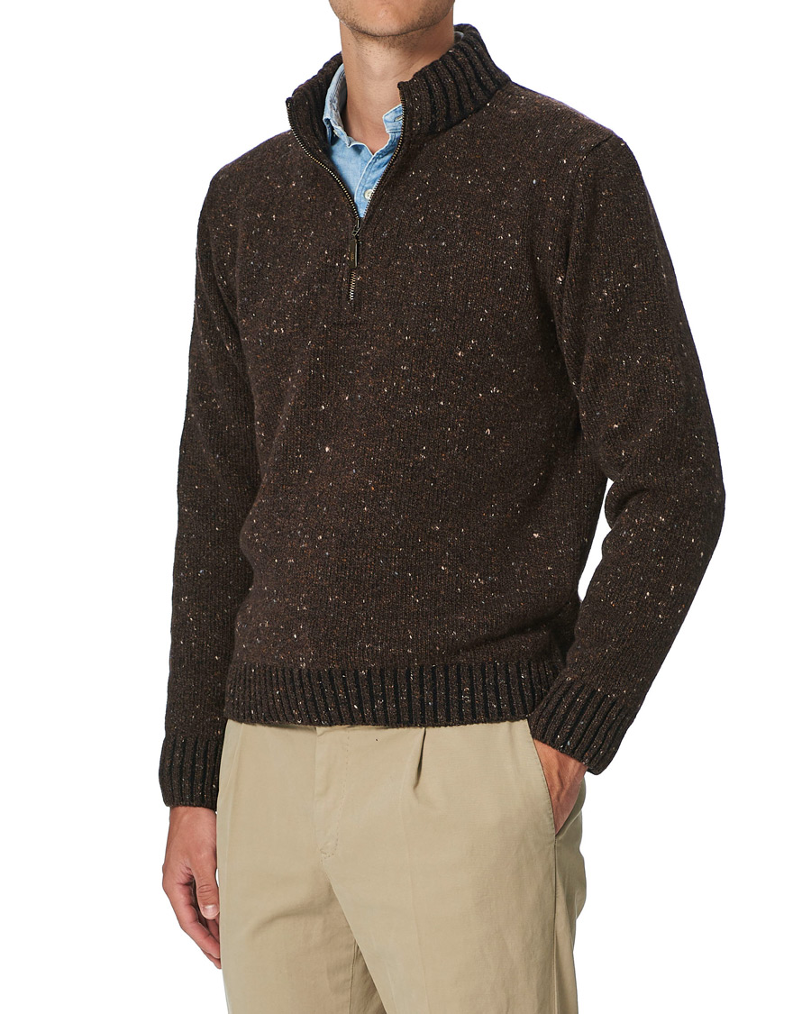 Herr | Tröjor | Inis Meáin | Wool/Cashmere Half Zip Brown