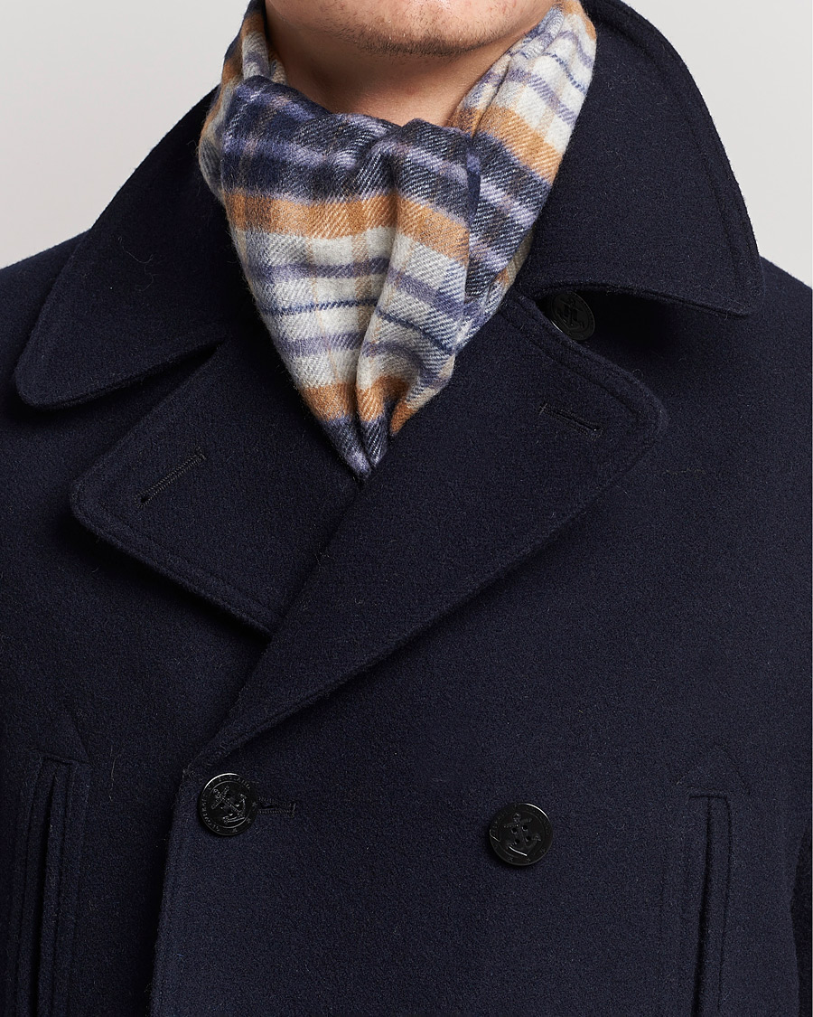 Herr | Johnstons of Elgin Cashmere Scarf Navy/Brown | Johnstons of Elgin | Cashmere Scarf Navy/Brown
