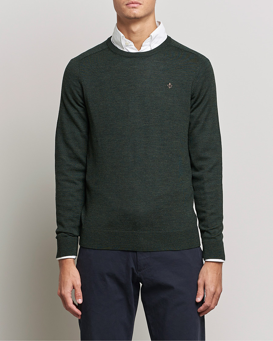 Herr | Pullover rundhals | Morris | Merino Crew Neck Pullover Olive Melange