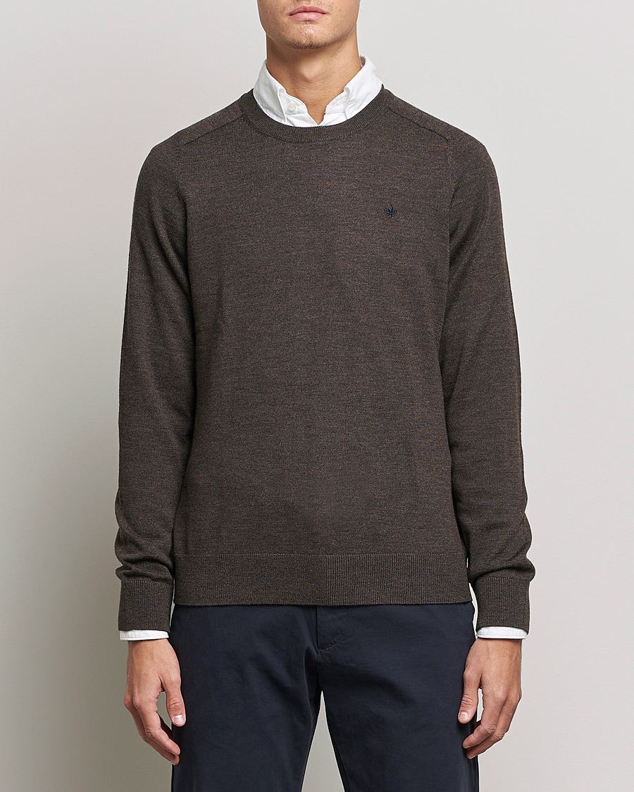 Herre |  | Morris | Merino Crew Neck Pullover Brown Melange