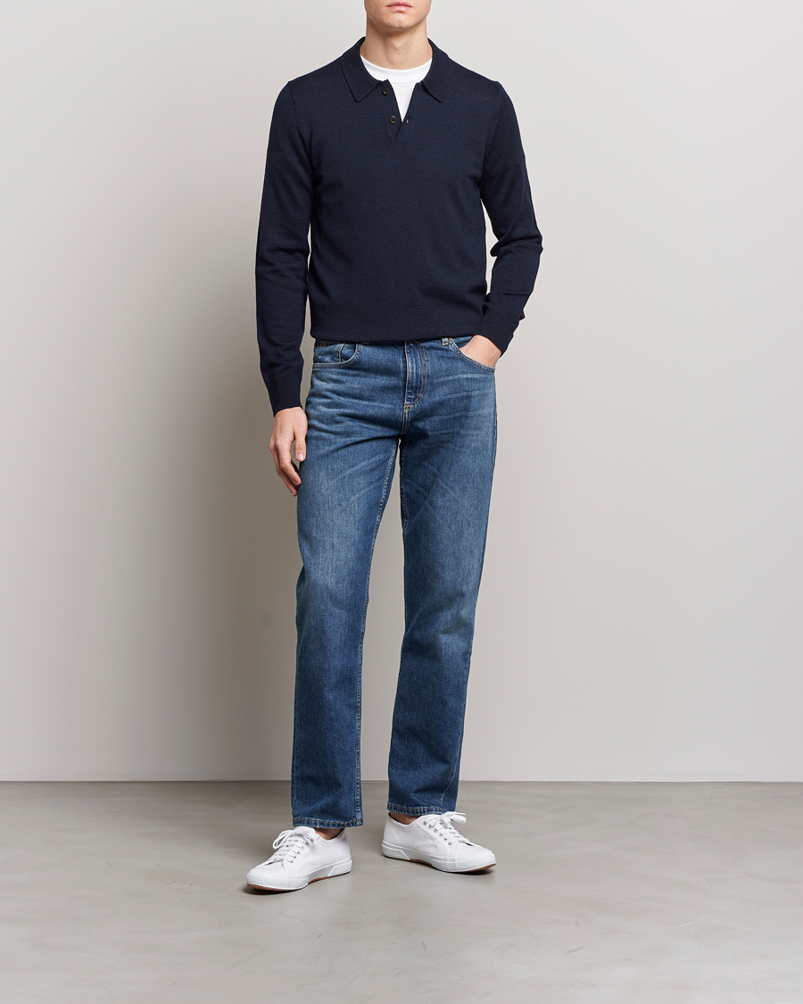 Herr | Tröjor | Morris | Merino Polo Knit Navy