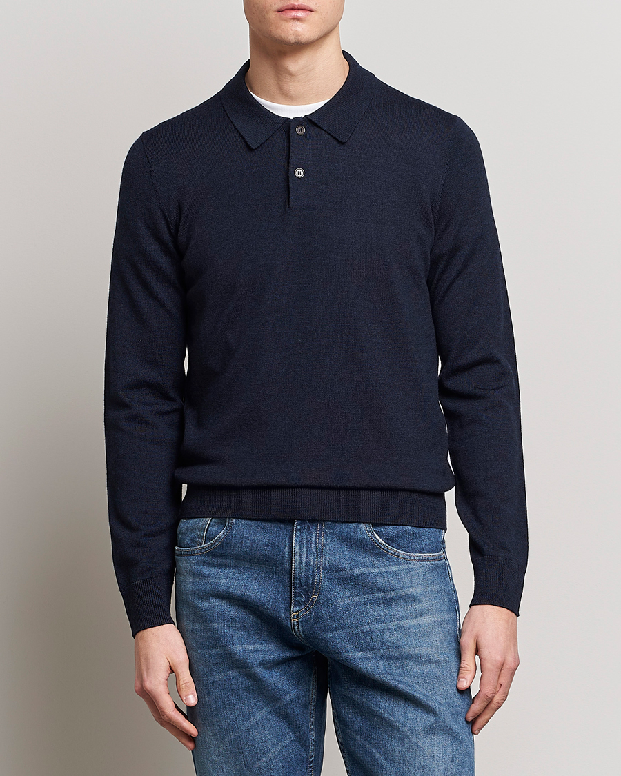 Herr | Morris | Morris | Merino Polo Knit Navy