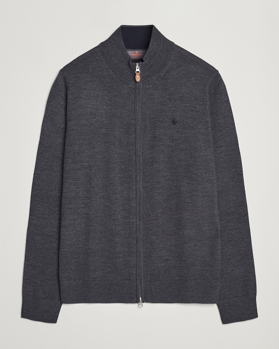 Herr | Tröjor | Morris | Merino Full Zip Cardigan Dark Grey