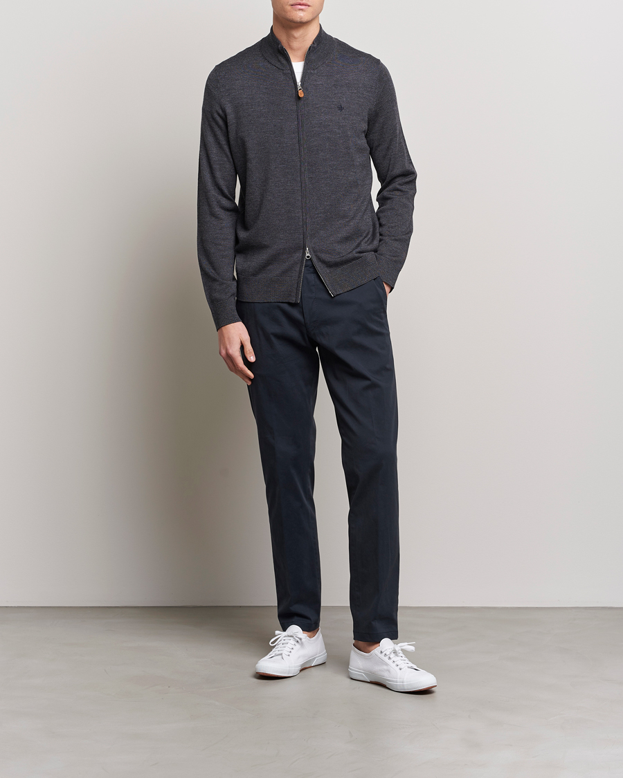 Herr | Tröjor | Morris | Merino Full Zip Cardigan Dark Grey