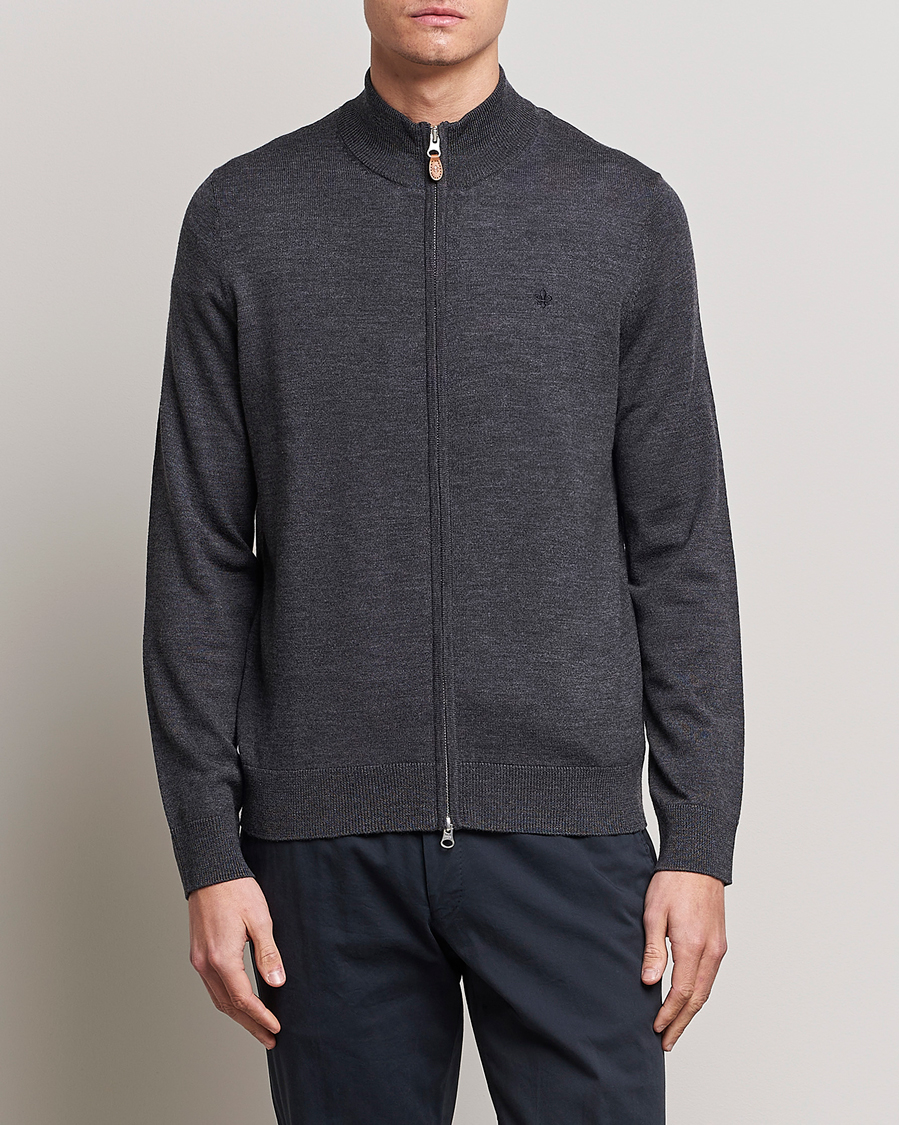 Herr | Full-zip | Morris | Merino Full Zip Cardigan Dark Grey