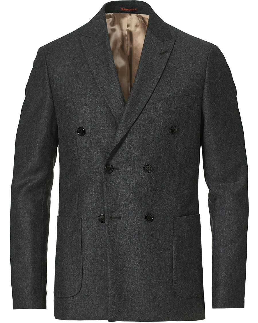 Herr | Kavajer | Morris | Roger Double Breasted Flannel Blazer Dark Grey