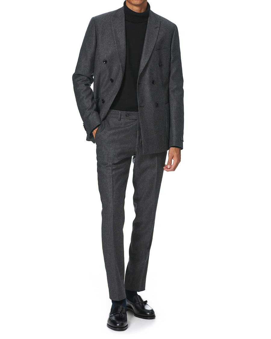 Herr | Kavajer | Morris | Roger Double Breasted Flannel Blazer Dark Grey