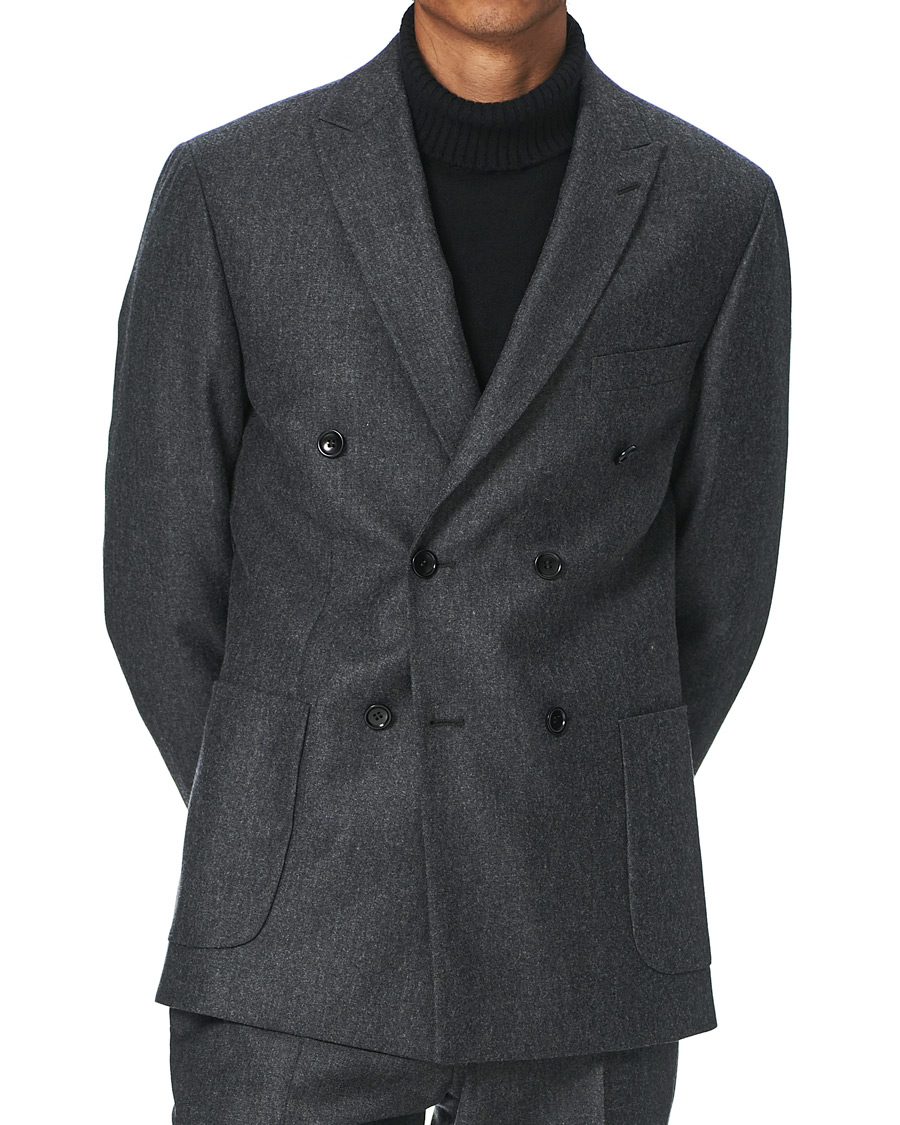 Herr | Kavajer | Morris | Roger Double Breasted Flannel Blazer Dark Grey