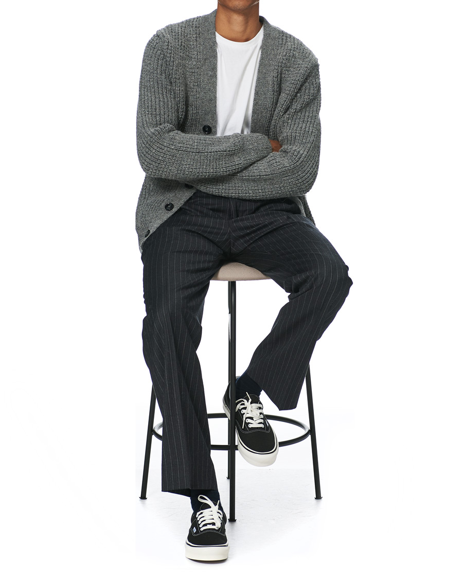 Herr | Byxor | Sunflower | Mac Pinstripe Wool Trousers Charcoal